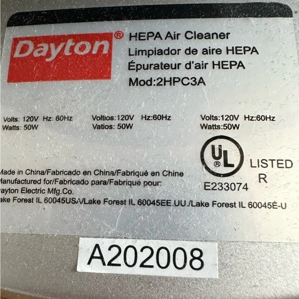 DAYTON HEPA Air Cleaner - Picture 2 of 11